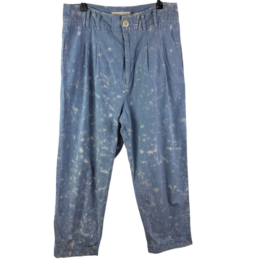 The Great. Blue Crop Pants Cotton Corduroy Paint Splatter High Rise Size 27 RARE
